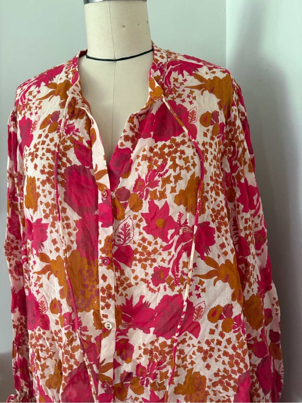 Carolina K Printed Cotton Blouse Size Large - Picture 4 of 6